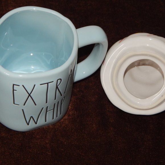 NEW Rae Dunn Artisan Collection EXTRA WHIP Blue Mug w/ Whipped Cream Topper Set - Picture 5 of 6